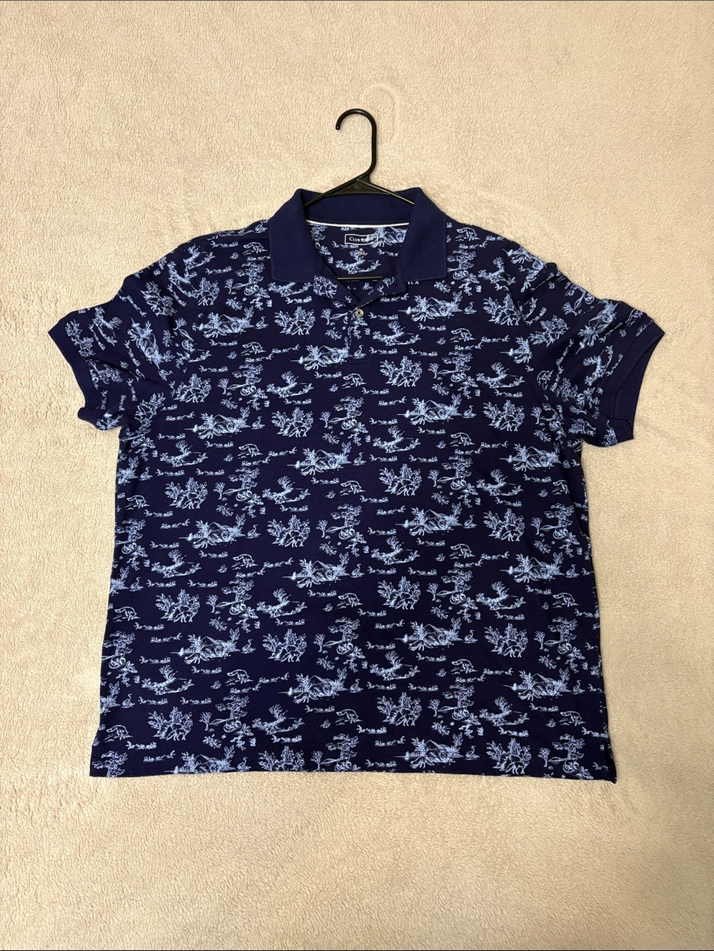 Club Room Navy Polo with Light Blue Tropical Motif